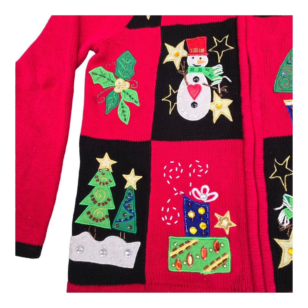 Tiara International Christmas Cardigan Sweater Red Medium Embroidered Full Zip - Picture 3 of 16